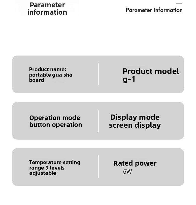 Product parameters, 9 adjustable levels, screen display